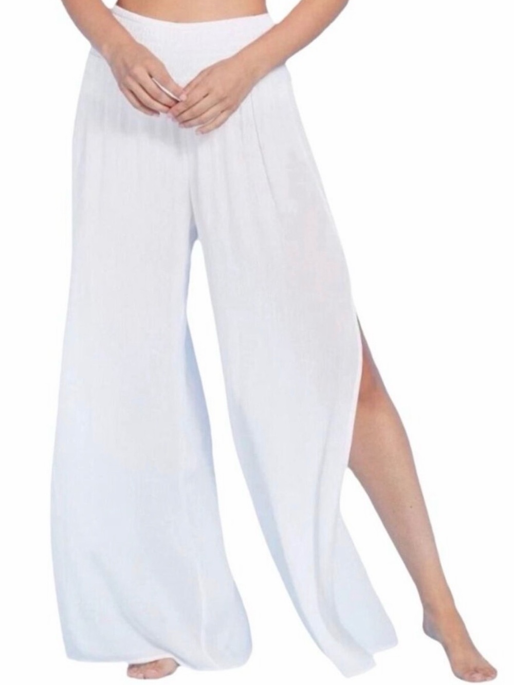 Shade & Shore Wide Leg Split Hem Pants in White - M - Like New